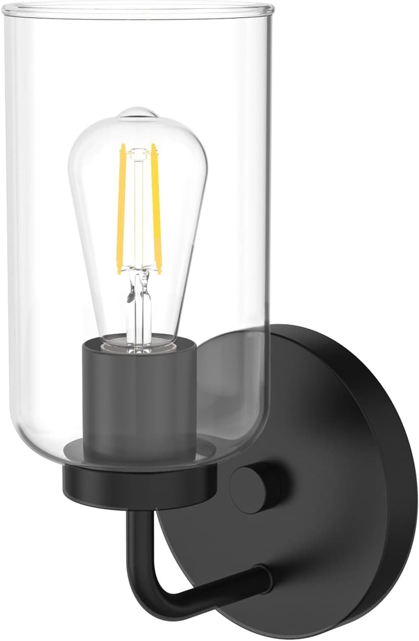 Zevluck 1-Light Wall Sconce, Modern Wall Light Fixtures with Clear Glass Shade, Matte Black Bathroom Vanity Light, Hardwired Vanity Wall Lamps for Bathroom, Bedroom, Living Room, Stairs, Hallway