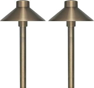 GKOLED Solid Brass Pathway Lights, Low Voltage LED Landscape Path Light, Outdoor Waterproof Accent Lighting, 12V AC/DC, 2700K Warm White, with 3W G4 LED Bulb & Large Rugged Slot Spike, 2 Pack