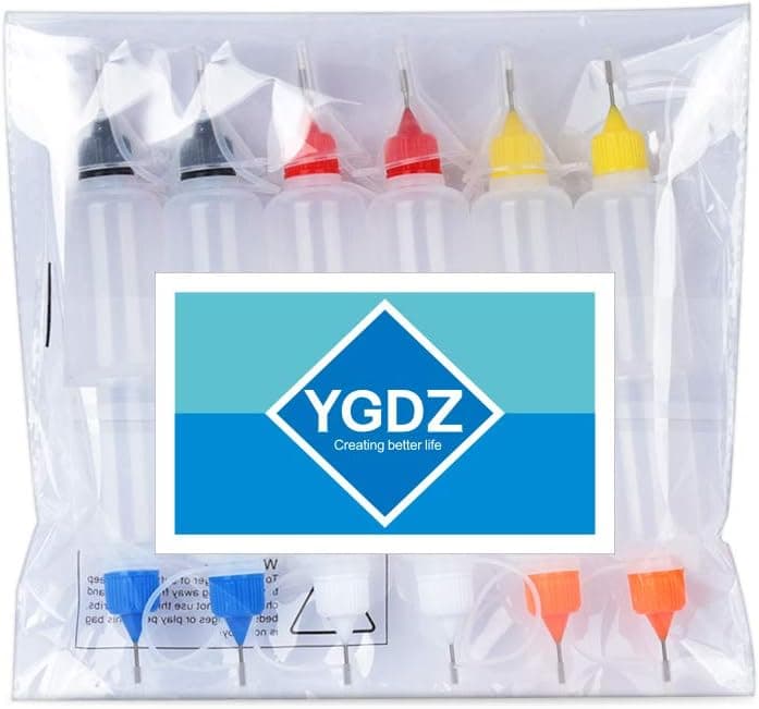 12pcs Precision Tip Applicator Bottles with 5 Mini Funnels, YGDZ 30ml Needle Tip Squeeze Glue Bottles for Paint Quilling Craft, 6 Colors
