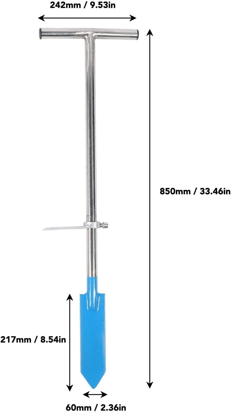 Hand Dibber, Garden Dibber Bar with Foot Pedal, T Handle & 8.5in Blade, Stainless Steel Planting Bar, Long Dibbler Garden Tool for Digging, Transplanting, Gardening, Planting(Blue)
