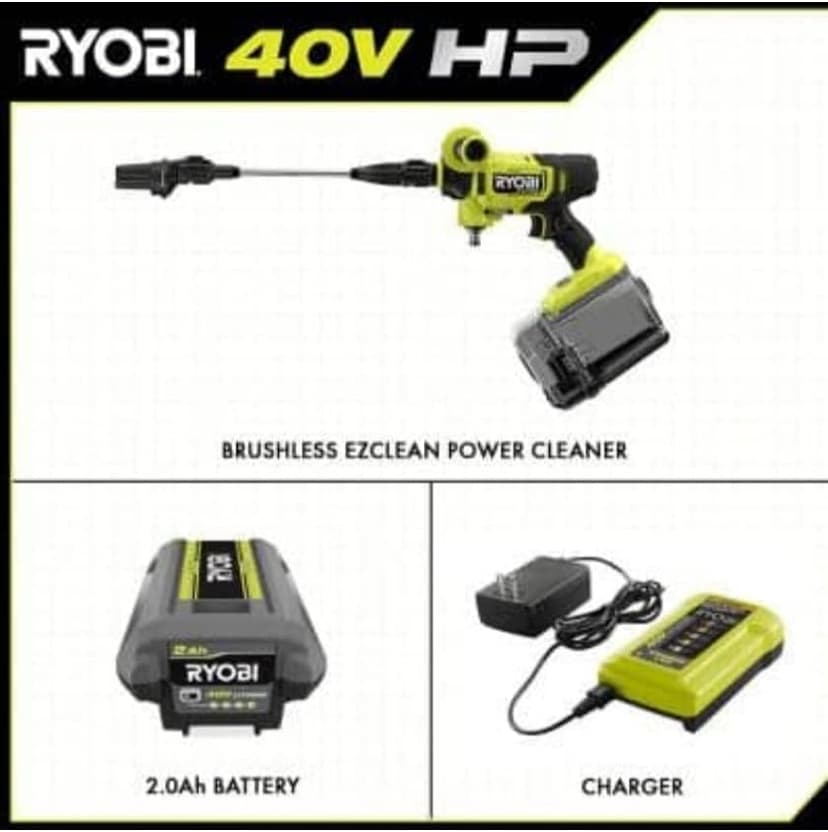 HP Brushless EZClean 600 PSI 0.7 GPM 40 Volt HP Cold Water Cleaner with 2.0 Ah Battery and Charger (11.3, 1)