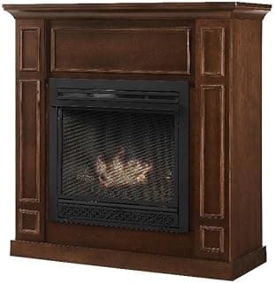 Comfort Glow Dual Fuel Ventless Gas Fireplace with Mantle The Avalon, Adjustable Thermostat, Natural Gas or Liquid Propane, 26,000 BTU, Heats 950 sq ft - Walnut Finish Gas Fireplace