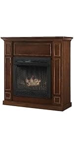 Comfort Glow Dual Fuel Ventless Gas Fireplace with Mantle The Avalon, Adjustable Thermostat, Natural Gas or Liquid Propane, 26,000 BTU, Heats 950 sq ft - Walnut Finish Gas Fireplace