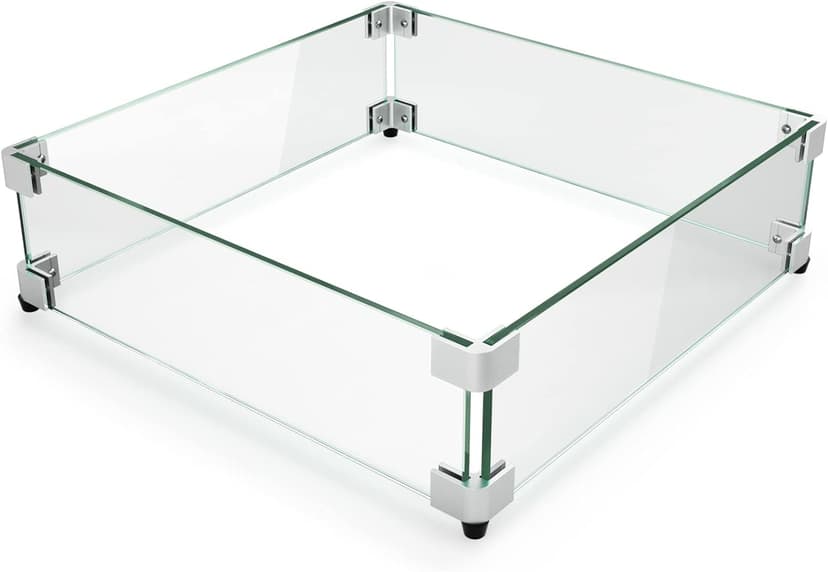 GASPRO 15" x 15" x 6" Fire Pit Glass Wind Guard, Tempered Glass Firepit Table Shield, Thick and Sturdy, with Hard Aluminum Corner Bracket & Rubber Feet, Easy to Assemble