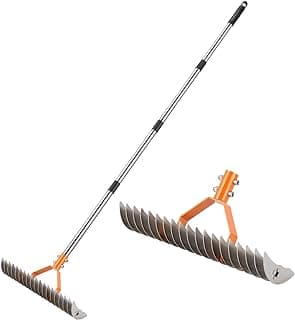 62" Adjustable Thatch Rake - 19-Tine Lawn Dethatcher with Nickel Steel Tines, Heavy Duty Ergonomic Handle for Spring Lawn Care, Soil Aeration & Yard Cleanup&Turf Renovation (Silver)