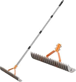 62" Adjustable Thatch Rake - 19-Tine Lawn Dethatcher with Nickel Steel Tines, Heavy Duty Ergonomic Handle for Spring Lawn Care, Soil Aeration & Yard Cleanup&Turf Renovation (Silver)