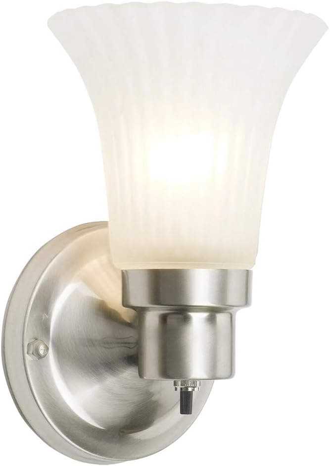 Design House 504977 The Village Traditional 1-Light Indoor Dimmable Wall Sconce with Frosted Flute Glass and Twist On/Off Switch for Bathroom Bedroom Hallway, Satin Nickel