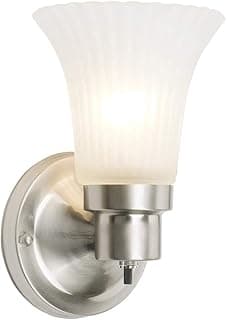 Design House 504977 The Village Traditional 1-Light Indoor Dimmable Wall Sconce with Frosted Flute Glass and Twist On/Off Switch for Bathroom Bedroom Hallway, Satin Nickel