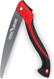 FLORA GUARD 10-Inch Folding Hand Saw, Heavy Duty Pruning Saw with Multi-Level Razer Teeth for Wood Cutting, Tree Trimming, Professional Camping Gardening Tools (Red-10")
