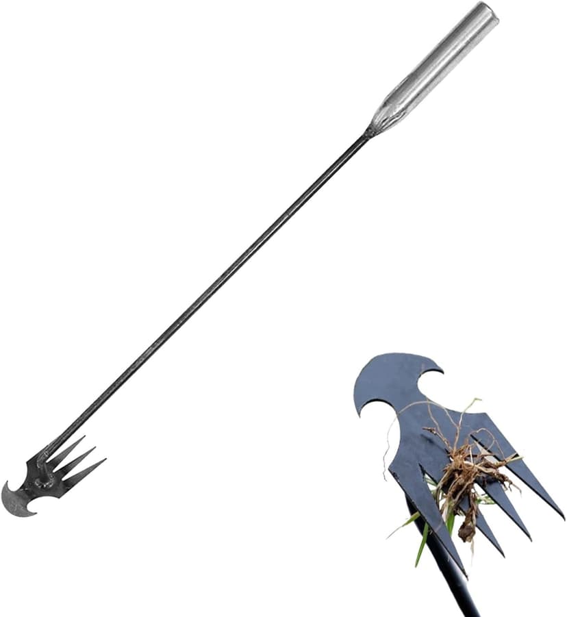 Everglowly Weeder, Everglowly Weed Removal Tool Long Handle, 4 Teeth Garden Weed Pulling Tool Uprooting Weeding Tool for Vegetable Garden Yard Planting (Large)