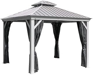 Sojag Outdoor 10' x 10' Monaco Hardtop Double Roof Gazebo Outdoor Sun Shelter, Champagne