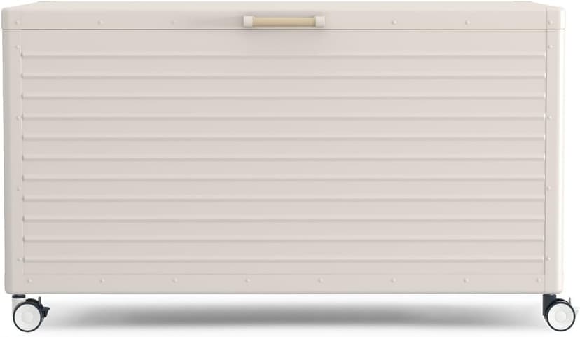 134 Gallon Large Outdoor Deck Box with Wheels, Storage Box with Lid for Patio Furniture, Garden Tools, Outdoor Cushion, Latte