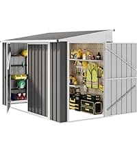 DWVO 6x4ft Metal Outdoor Storage Shed with Window, Lockable Tool Storage Sheds, Steel Garden Sheds with Sloped Roof for Backyard, Patio, Garage, Lawn, Gray + White