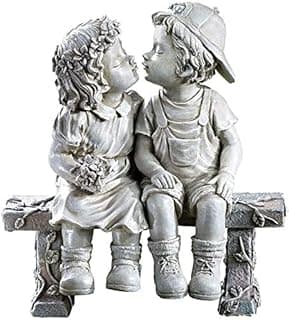 Lily's Home First Kiss Resin Garden Statue, Little Girl and Boy Kissing Yard Miniature Figurine,Small and Exquisite, 9 Inch