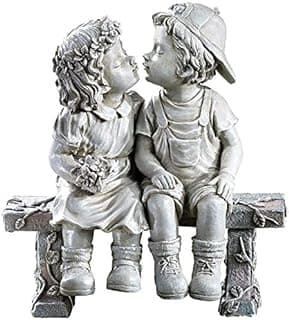 Lily's Home First Kiss Resin Garden Statue, Little Girl and Boy Kissing Yard Miniature Figurine,Small and Exquisite, 9 Inch