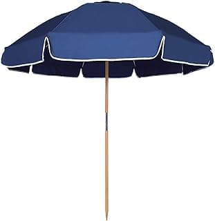 AMMSUN 7.5ft Heavy Duty HIGH Wind Beach Umbrella Commercial Grade Patio Beach Umbrella with Air Vent Ash Wood Pole & Carry Bag UV 50+ Protection Navy Blue
