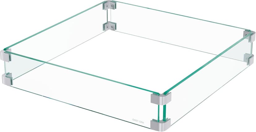 EAST OAK Glass Wind Guard for 28''&32'' Propane Fire Pit Table, Clear Tempered Wind Guard for Gas Firepit, Thick Rectangle Glass Shield with Aluminum Corner Bracket & Rubber Feet，20 x 20 x 4 inch