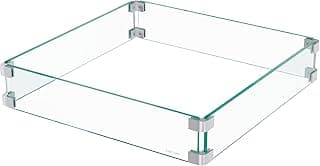 EAST OAK Glass Wind Guard for 28''&32'' Propane Fire Pit Table, Clear Tempered Wind Guard for Gas Firepit, Thick Rectangle Glass Shield with Aluminum Corner Bracket & Rubber Feet，20 x 20 x 4 inch