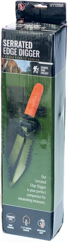 SE Prospector's Serrated Edge Digger Compact Shovel Trowel for Gardening, Metal or Gold Prospecting and Detecting - Includes Carrying Sheath