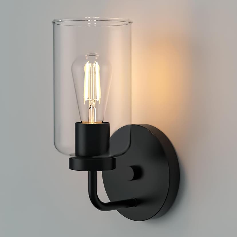 Zevluck 1-Light Wall Sconce, Modern Wall Light Fixtures with Clear Glass Shade, Matte Black Bathroom Vanity Light, Hardwired Vanity Wall Lamps for Bathroom, Bedroom, Living Room, Stairs, Hallway