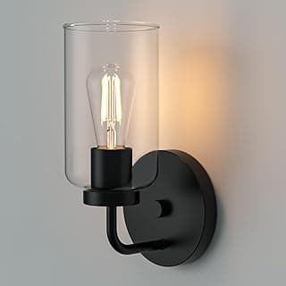 Zevluck 1-Light Wall Sconce, Modern Wall Light Fixtures with Clear Glass Shade, Matte Black Bathroom Vanity Light, Hardwired Vanity Wall Lamps for Bathroom, Bedroom, Living Room, Stairs, Hallway