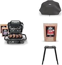 Ninja OG751BRN Woodfire Pro Outdoor Grill and Smoker with Built in Thermometer, 7 in 1 Master Grill, Grey, Electric, with XSKCOVER Cover + XSKOP2RL All Purpose Blend Pellets+XSKUNSTAND Stand
