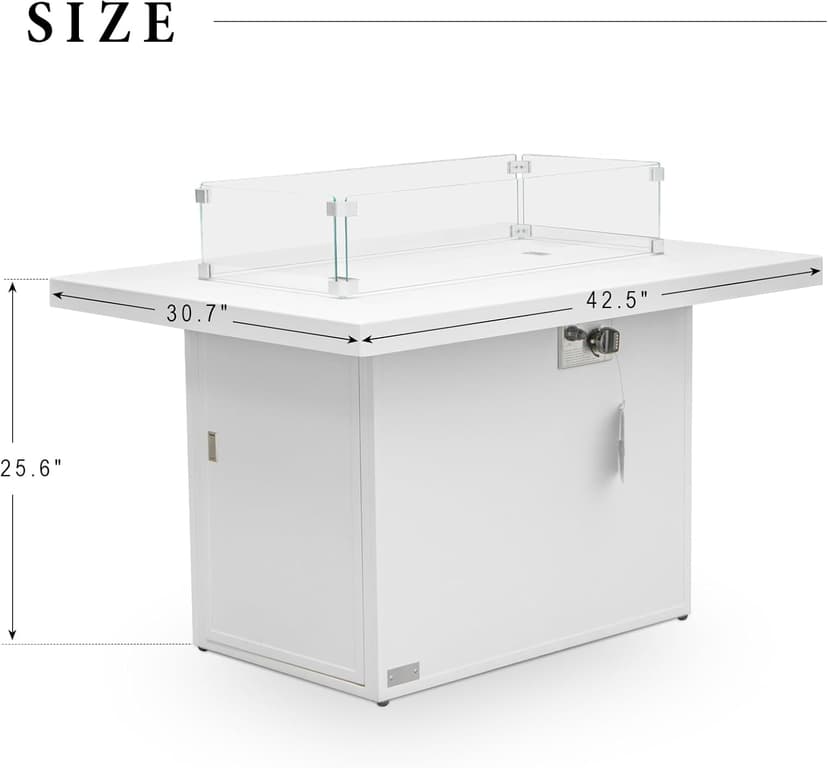NICESOUL 43'' Outdoor Aluminum Firepit Table, 60,000 BTU Propane/Natural Gas, Rectangle CSA-Certified Fire Pit with Wind Guard & Glass Rocks, Rust-Proof Luxury Fireplace for Patio Poolside Deck, White