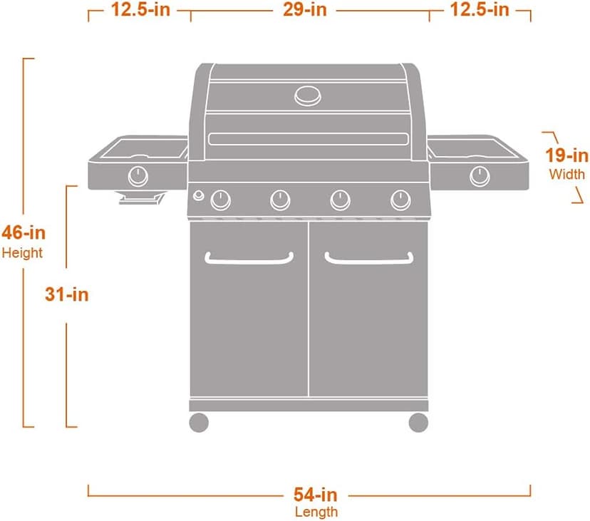 Monument Grills Larger 4-Burner Propane Gas Grills Stainless Steel Cabinet Style with Clearview® Lid, Knob Controls, Built-In Thermometer, Infrared Side Sear Burners & Side Burners