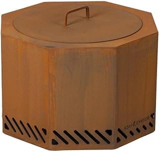 Ash & Ember 24" Corten Steel Dual Flame Smokeless Fire Pit with Lid, Ultra-Efficient Enclosed Airflow Design, Backyard Smokeless Outdoor Fire Pit, Will Patina Overtime