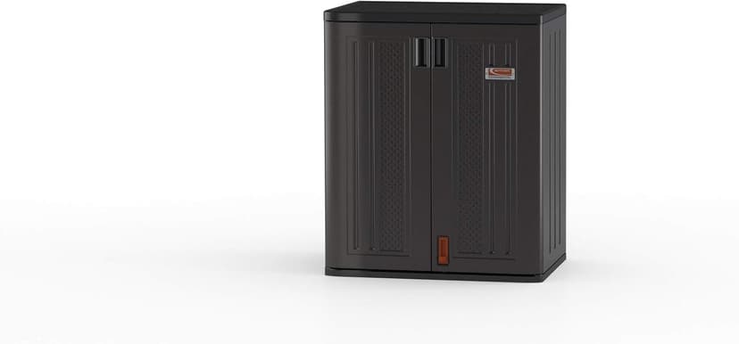 Suncast Commercial Heavy-Duty 9 Cubic Ft. Resin Storage Cabinet with Lockable Handles, Adjustable Metal-Reinforced Shelves for Garage or Workspace, Black, Made in The USA