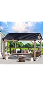 CHARMELEON 10'x12' Wood Gazebo,Patio Cedar Wood Gazebo with Mosquito Netting and Curtains, Galvanized Steel Hardtop Pavilion for Outdoor, Garden, Deck
