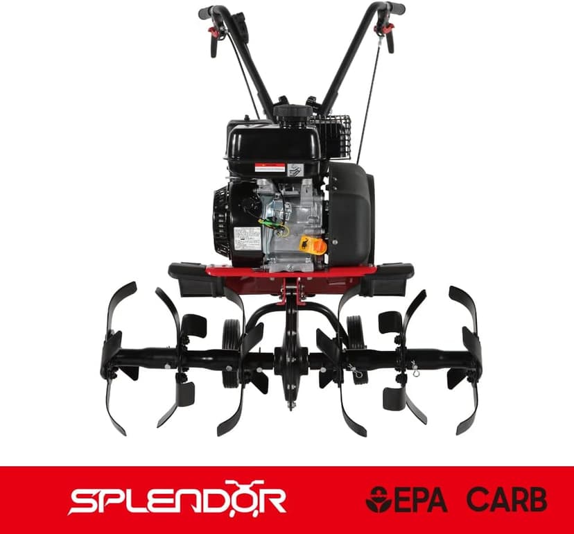 SPLENDOR Gas Powered Tiller 4 Cycle Engine 212CC Working Width Adjustable 13in-22in-33.5in