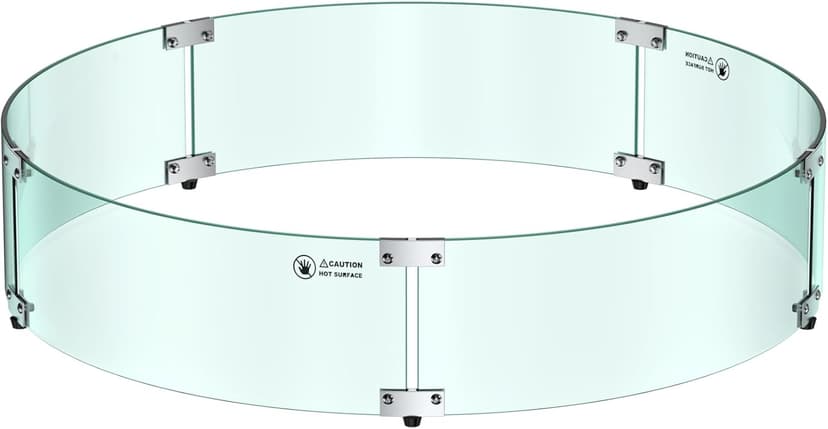 Skyflame Fire Pit Glass Wind Guard Round, 33 x 7 inches Tempered Glass Flame Shield, Fits 31” Round Fire Pit Burner Pans, Fire-Resistant Windscreen Set