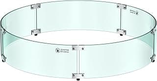 Skyflame Fire Pit Glass Wind Guard Round, 33 x 7 inches Tempered Glass Flame Shield, Fits 31” Round Fire Pit Burner Pans, Fire-Resistant Windscreen Set
