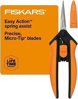 Fiskars Micro-Tip Pruning Snips - 6" Garden Shears with Sheath and Comfort Grip - Sharp Steel Blades - Quality Pruning Shears for Plants in Grow Tents and Hydroponics - Garden Tools