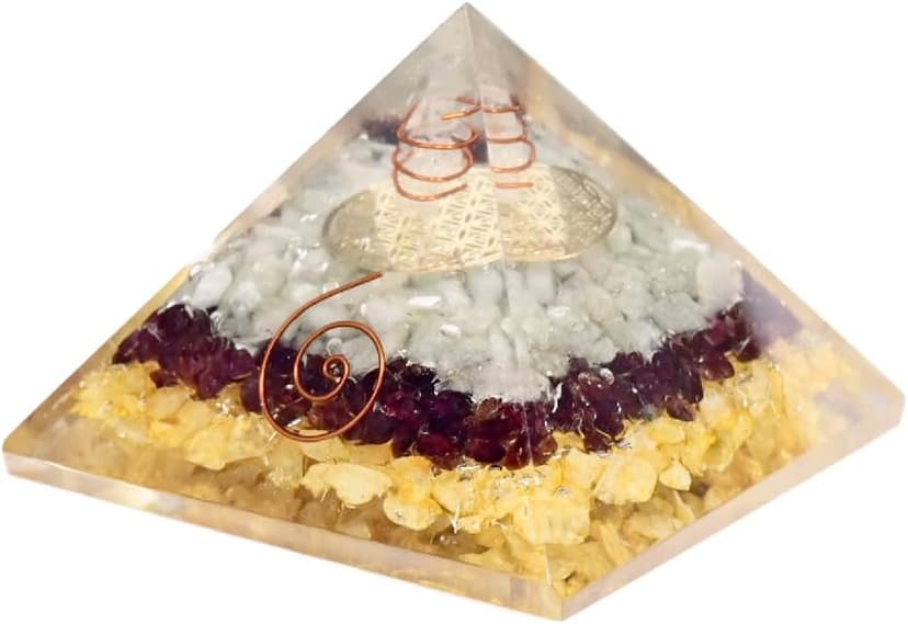 Triple Money Pyramid Energy Generator – Promotes Wealth & Prosperity with Green Aventurine, Red Garnet & Citrine – Attract Money & Success with Lucky Orgone Crystals