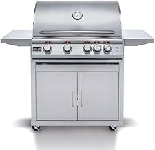 Blaze Outdoor Grill | Freestanding 32-inch Stainless Steel Propane Gas BBQ Grill | 4 Burner | Premium Outdoor Kitchen Grilling | Rear Infrared Burner & Grill Lights