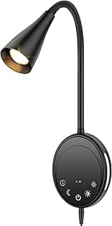 Wall Mounted Reading Light, Bedside Headboard Lights with 5 Dimming & Color Temperature, USB Output, Night Light & Timers Function, Flexible Gooseneck 3000K-6000K Upgrade Bed Lamp (Black)