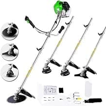 58CC Weed Wacker Brush Cutter, Gas Powered String Trimmer 4-in-1 Gas Weed Eater with 4 Detachable Heads Straight Shaft 2-Cycle for Weed, Brush(Green)