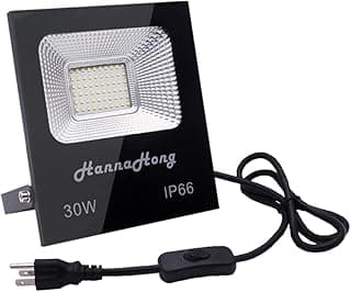 HANNAHONG 30W LED Flood Light Plug in with ON/Off Switch,Cool White,Bright Security/Work/Plant Grow Outdoor,IP66 Waterproof,Reflector Exteriore Spotlight Porch,Garage,Patio,Yard,Garden