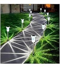 Solar Pathway Lights 10 Pack Solar Outdoor Lights, Led Waterproof Yard Walkway Lighting Stainless Steel Garden Stake for Outside, Path, Landscape, Lawn, Driveway, Backyard(Cold White)