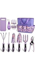 Garden Tool Set, WisaKey 9 Piece Stainless Steel Heavy Duty Green Gardening Tools with Non-Slip Ergonomic Handle, Durable Garden Tool Bag, Ideal Gardening Hand Tools, Gardening Gifts for Women and Men