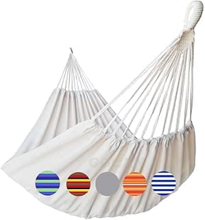 Brazilian Double Hammock 2 Person 330X150cm Load 500Pound Cotton Hammock for Patio Porch Garden Backyard Lounging Outdoor and Indoor (Beige)