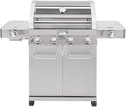 Monument Grills Larger 4-Burner Propane Gas Grills Stainless Steel Cabinet Style with Clearview® Lid, Knob Controls, Built-In Thermometer, Infrared Side Sear Burners & Side Burners