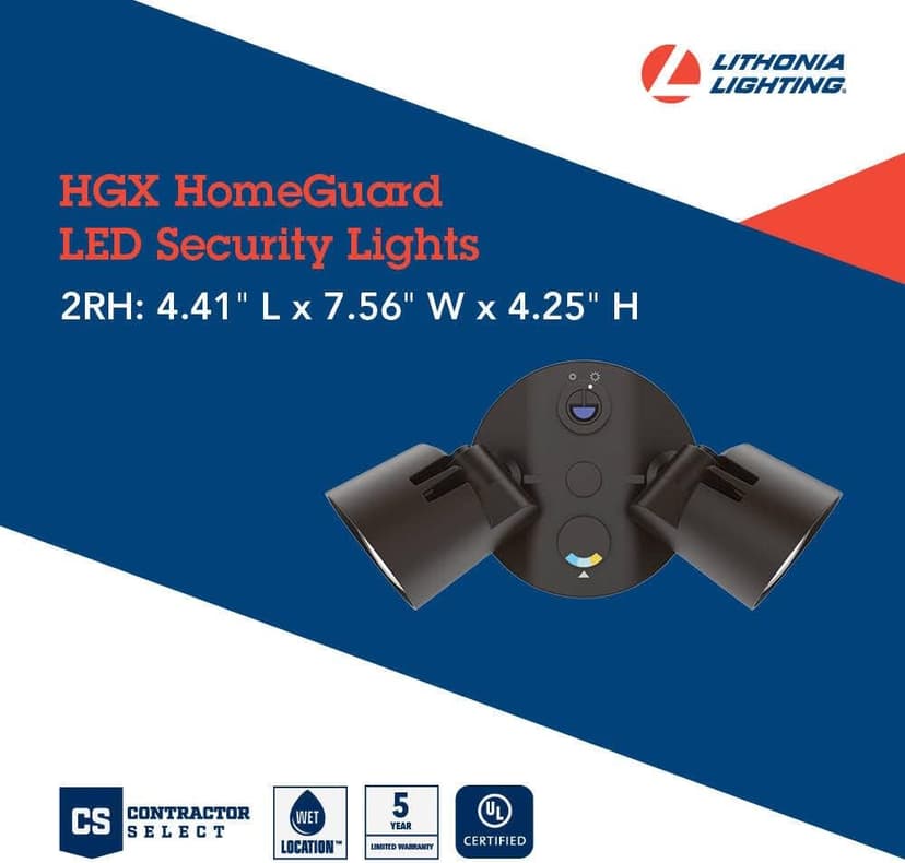 Lithonia Lighting HGX LED 2RH 40K 120 DDB M2 HomeGuard Security Flood Lights 2750 Lumens, 2-Light, No Sensor, Dark Bronze