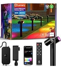 Lumary Smart Pathway Light Pro 700LM, RGBAICW Color Changing Landscape Lights with 8 Adjustable 355° Spot Lights IP65 Waterproof, 48FT Wired Outdoor Landscape Lighting, WiFi APP/Voice/Remote (4 Pack)