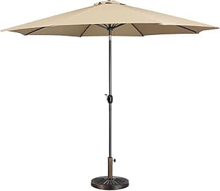 Yaheetech 11FT Garden Table Umbrella with 30lb Patio Umbrella Base, Patio Market Umbrella with Push Button Tilt, Crank and Sturdy Ribs, Outdoor Patio Umbrella w/Base Included Heavy Duty - Tan