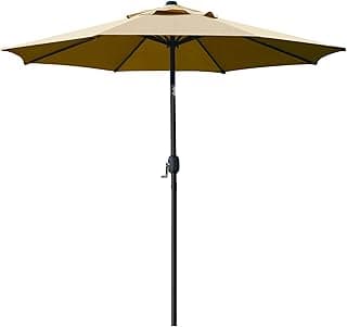 Sunnyglade 9' Patio Umbrella Outdoor Table Umbrella with 8 Sturdy Ribs (Tan)