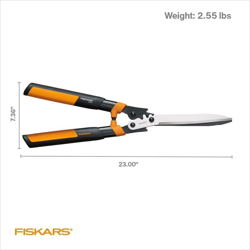 Fiskars 23-Inch Power-Lever Hedge Shears, Self-Sharpening Precision-Ground Steel Blades, For Trimming/Shaping Hedges and Shrubs in Your Garden, Lawn and Yard Tools, Black/Orange