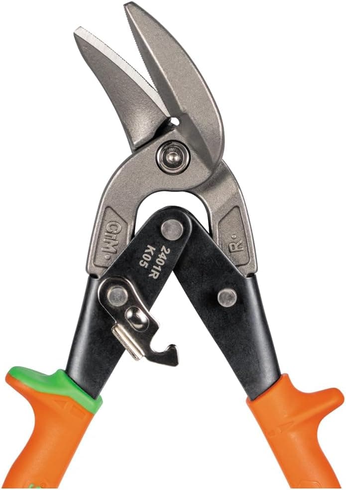 Klein Tools 2401R Right-Cutting Offset Snips, Aviation Tin Snips with Forged Blade for Precision Sheet Metal Cutting